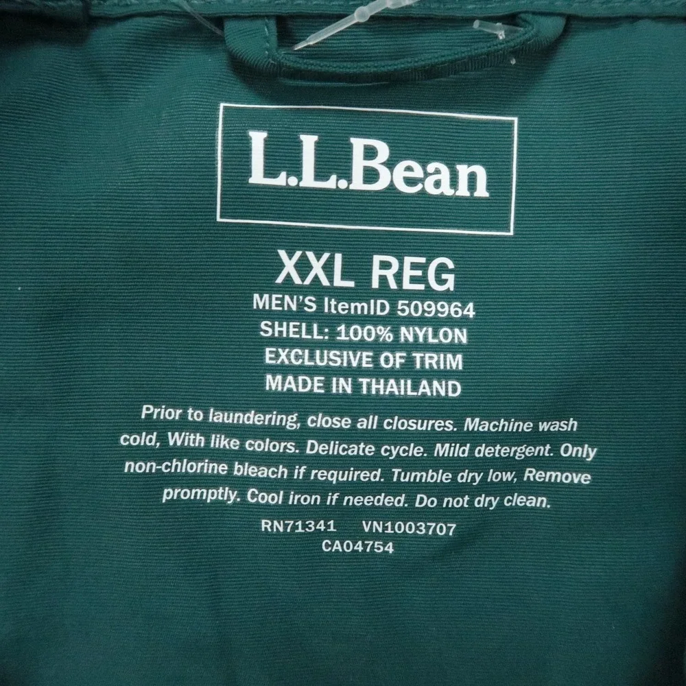 LL Bean Jacket Mens XXL Green Blue Mountain Classic Windbreaker Hooded Full Zip